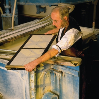 Paper making at the Wookey Hole paper mill.