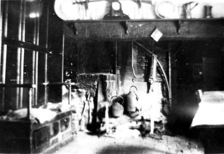 Kitchen hearth at Lower Ashholt Farm Spaxton c.1920. An archetypal farmhouse kitchen range of the 19th and early 20th century.