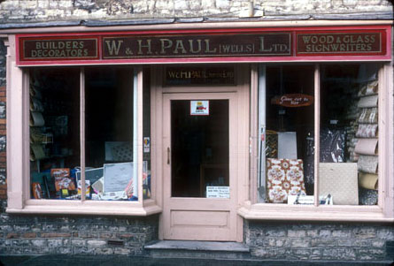 Paul’s Builders & Decorators, Cuthbert St, Wells, c.1970s.